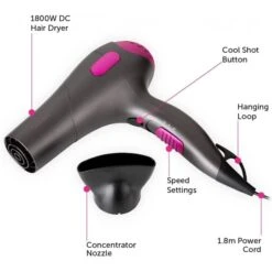 Carmen C81100 Neon 1800 Watts Graphite And Pink Hair Dryer -Quality Personal Care Products Store 23689